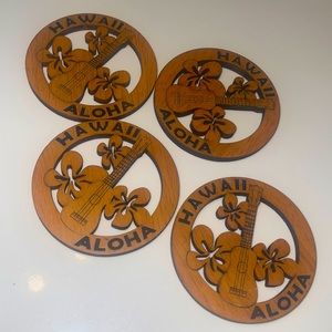 Hawaiian wood coaster set of 4 aloha hawaii